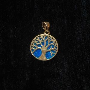 Yellow Gold Plated Round Blue Opal Silver Pendant